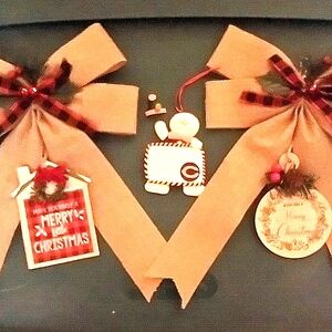 2 Burlap Christmas Bows & Chicago Bears Tree Ornament